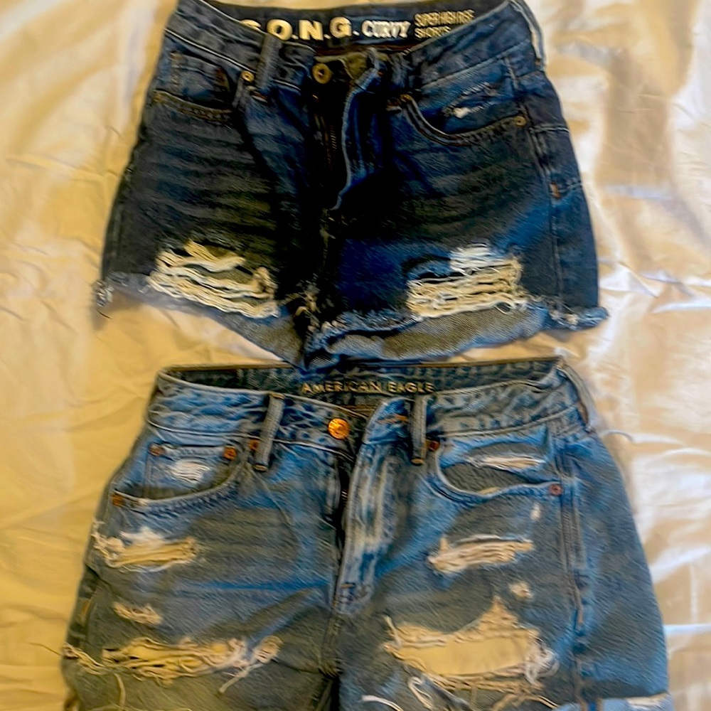 2 pc- American Eagle-S.O.N.G curvy denim shorts super high rise Sz 0